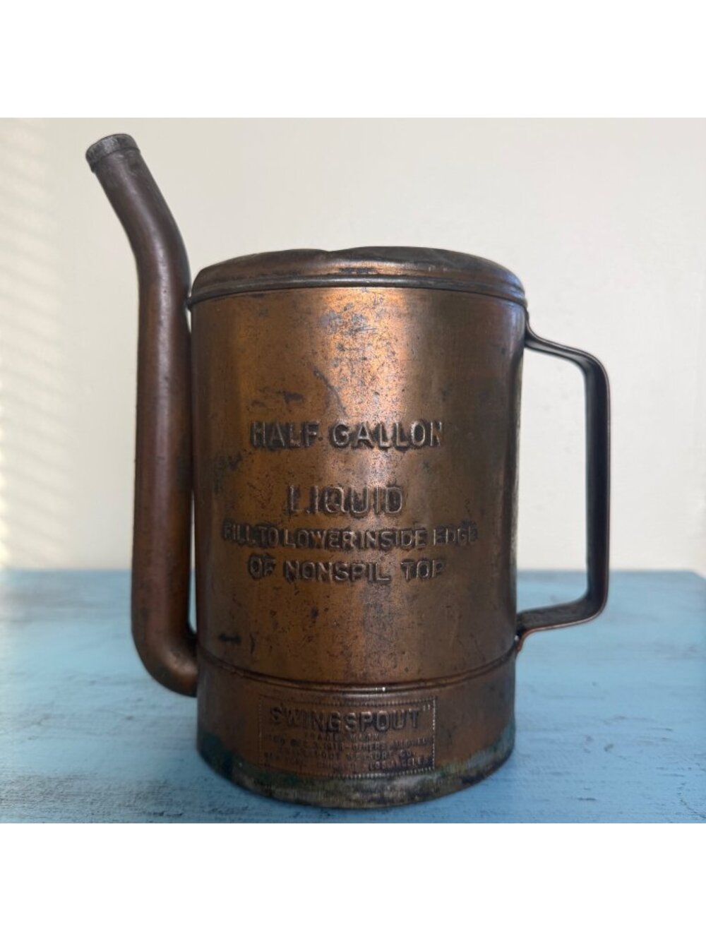 Swingspout Measure Co. Vintage Half Gallon Copper Oil Can